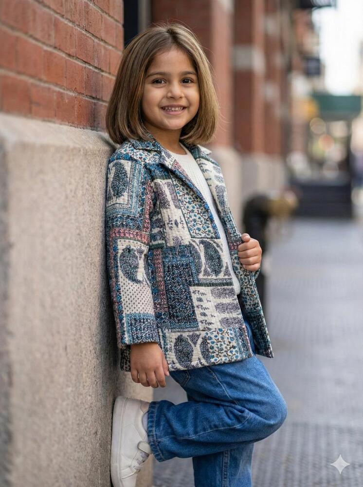 Girls Pure Cotton Printed Quilted Warm Jacket