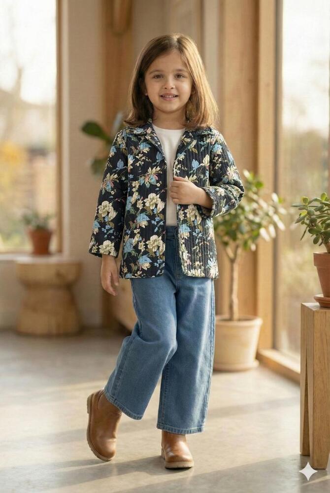 Girls Pure Cotton Printed Quilted Warm Jacket