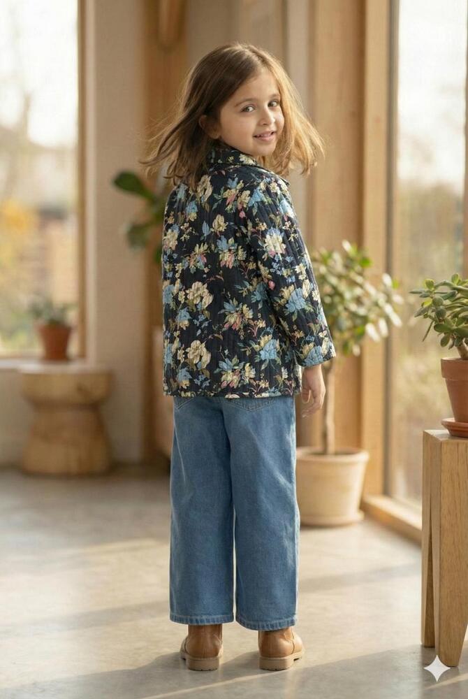Girls Pure Cotton Printed Quilted Warm Jacket