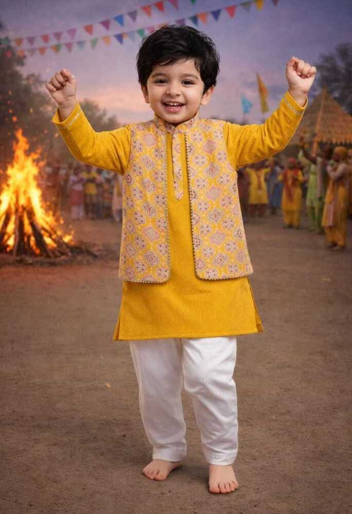 Boys Kurti Pajama With Koti - Color: Multicolor