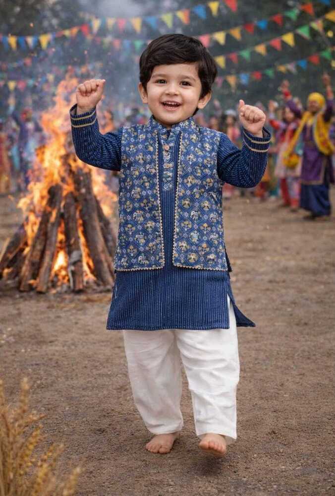 Boys Kurti Pajama With Koti - Color: Multicolor