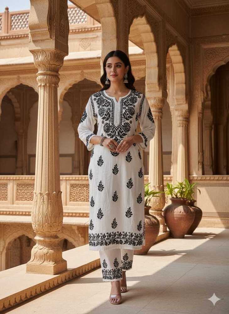 Chikankari Kurti - Color: Black