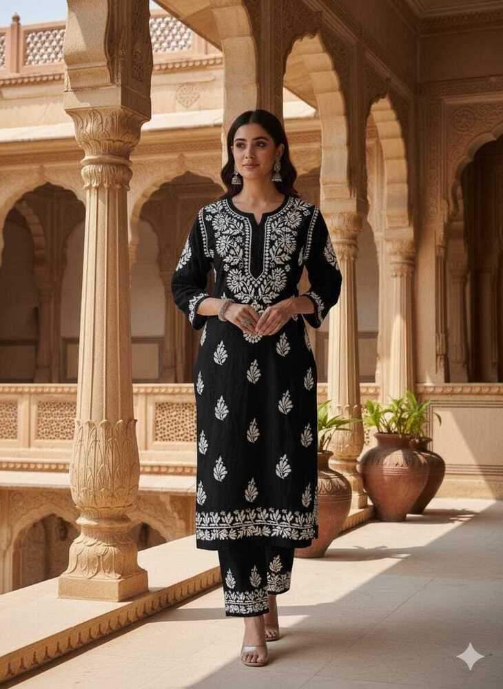 Chikankari Kurti - Color: Black