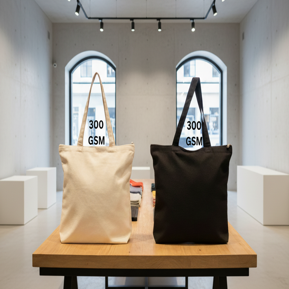 Premium 300 Gsm Cotton Canvas Tote Bag With Zipper Closure For Corporate Gifting - Color: Natural Beige & Black