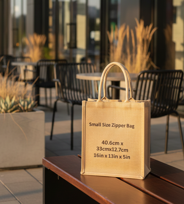 Premium Eco-Friendly Natural Jute Zipper Carry Bag With Cotton Handles For Corporate Gifting (Small Size) - Dimension (L*W*H): 25*33*40.6  Centimeter (Cm)