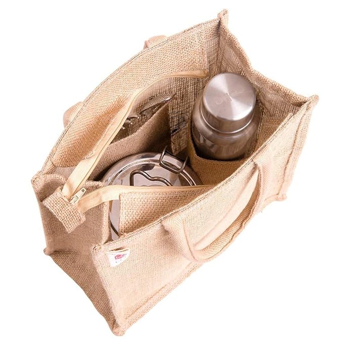 Natural Eco-friendly Reusable Jute Bags with Zipper (Small Size)