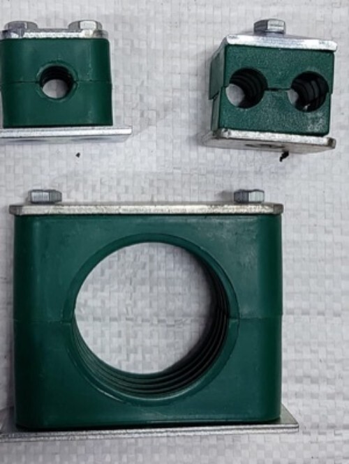 Polypropylene Pipe Clamp / Box Clamp - Plastic & Metal, Green Blue | Box Type Pipe Clamp For Secure Pipe Management