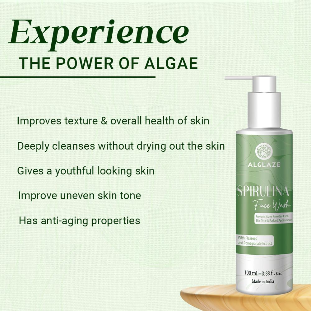 Alglaze Spirulina Face wash with Spirulina Algae & Flaxseed | Gently Cleanses | Improves Skin Texture