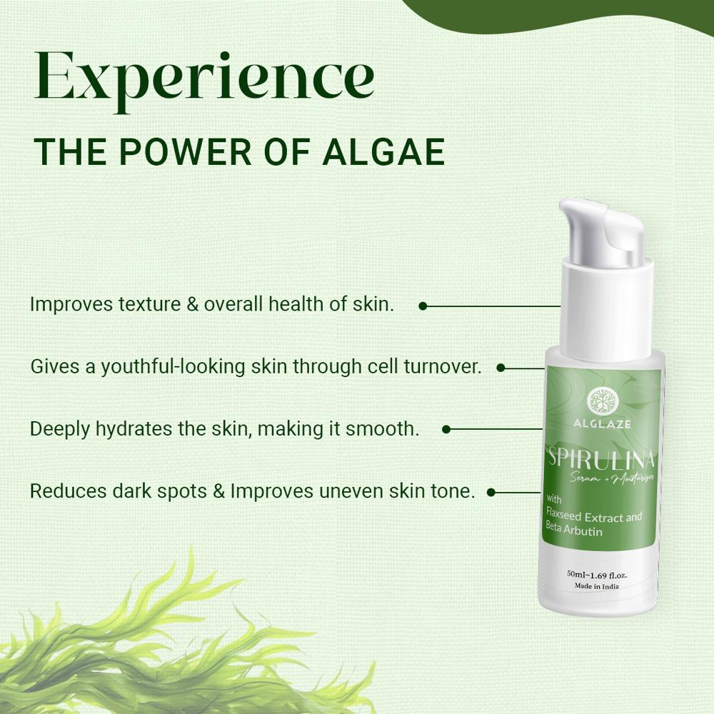 Alglaze Spirulina Serum+Moisturizer With Spirulina Algae & Beta Arbutin | Improves Uneven Skin Tone & Deeply moisturizes| 50 ml