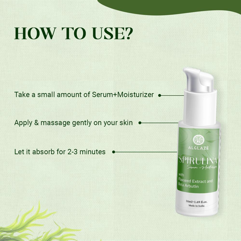 Alglaze Spirulina Serum+Moisturizer With Spirulina Algae & Beta Arbutin | Improves Uneven Skin Tone & Deeply moisturizes| 50 ml