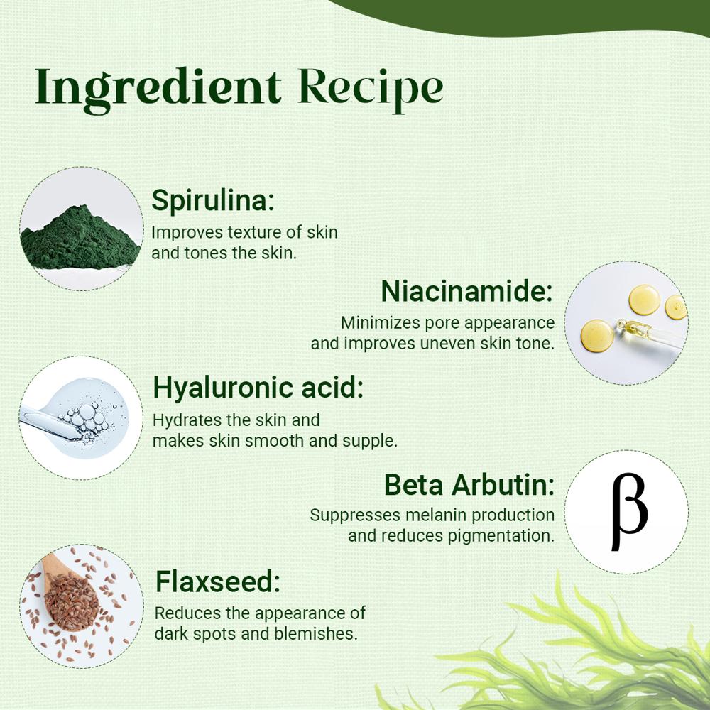 Alglaze Spirulina Serum+Moisturizer With Spirulina Algae & Beta Arbutin | Improves Uneven Skin Tone & Deeply moisturizes| 50 ml