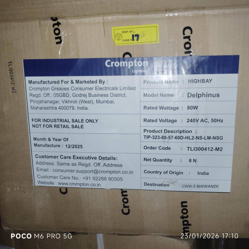 Buy Crompton 80W LED Highbay lights at best price in India-TIP-323-80-57-60D-HL2-NS-LM-NSG