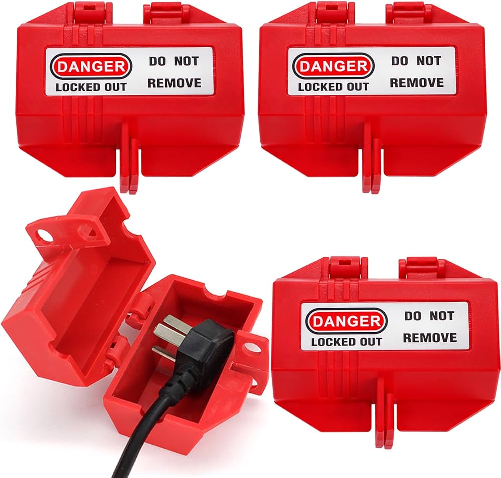 Plug Lockout - Hard Plastic, Rectangular Shape, Red Color | High Insulation Safety Device For Machine Servicing