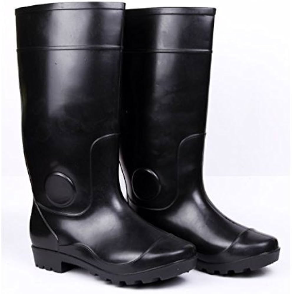 Safety Gumboots - Leather & Pvc, Size 8 | Green & Silver, Steel Toe, Slip-on Style, Full Comfort Sole, Soft Interior Texture