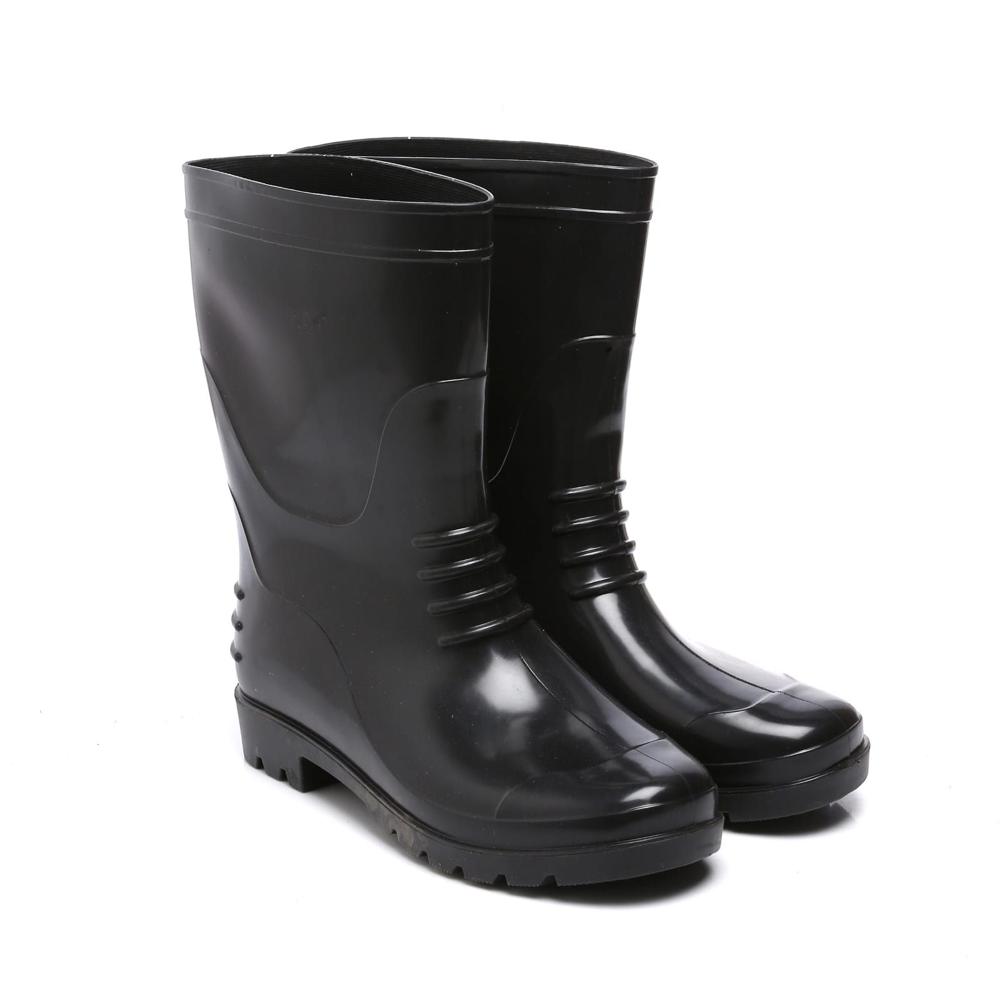 Safety Gumboots - Leather & Pvc, Size 8 | Green & Silver, Steel Toe, Slip-on Style, Full Comfort Sole, Soft Interior Texture