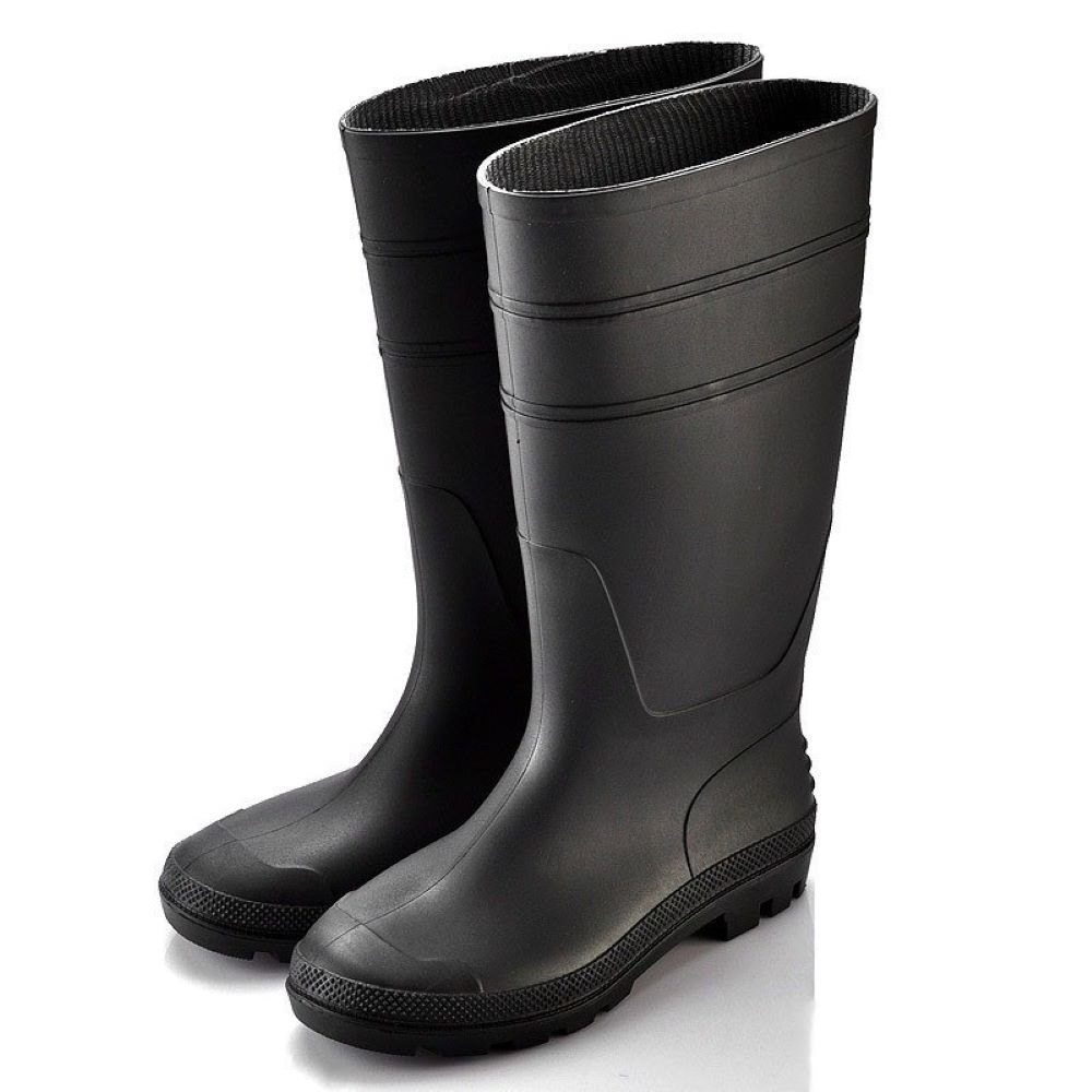 Safety Gumboots - Leather & Pvc, Size 8 | Green & Silver, Steel Toe, Slip-on Style, Full Comfort Sole, Soft Interior Texture