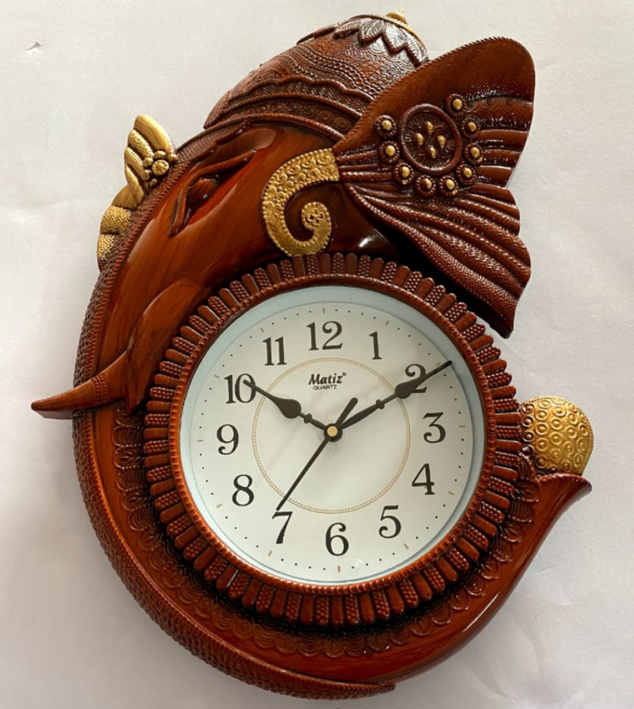 Mg3_11X15 Ganesh Themed Analog Wall Clock - Color: Brown