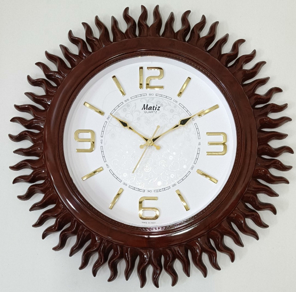 527 Ind 22X22 Sun Shaped Matiz Quartz Wall Clock - Color: Brown