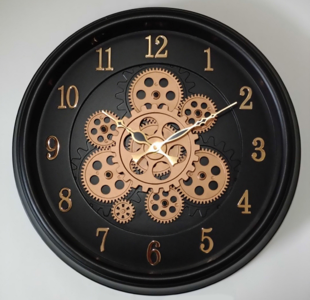 1387 13x13 Black Copper Moving Gear Wall Clock