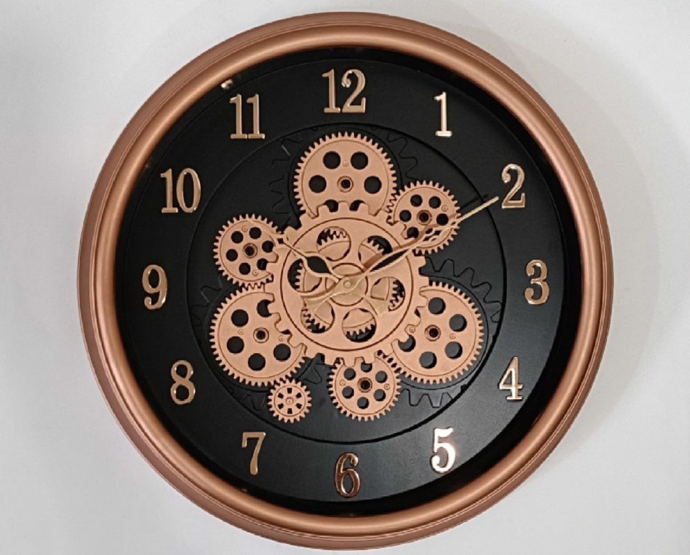 1387 13x13 Pink Copper Moving Gear Wall Clock