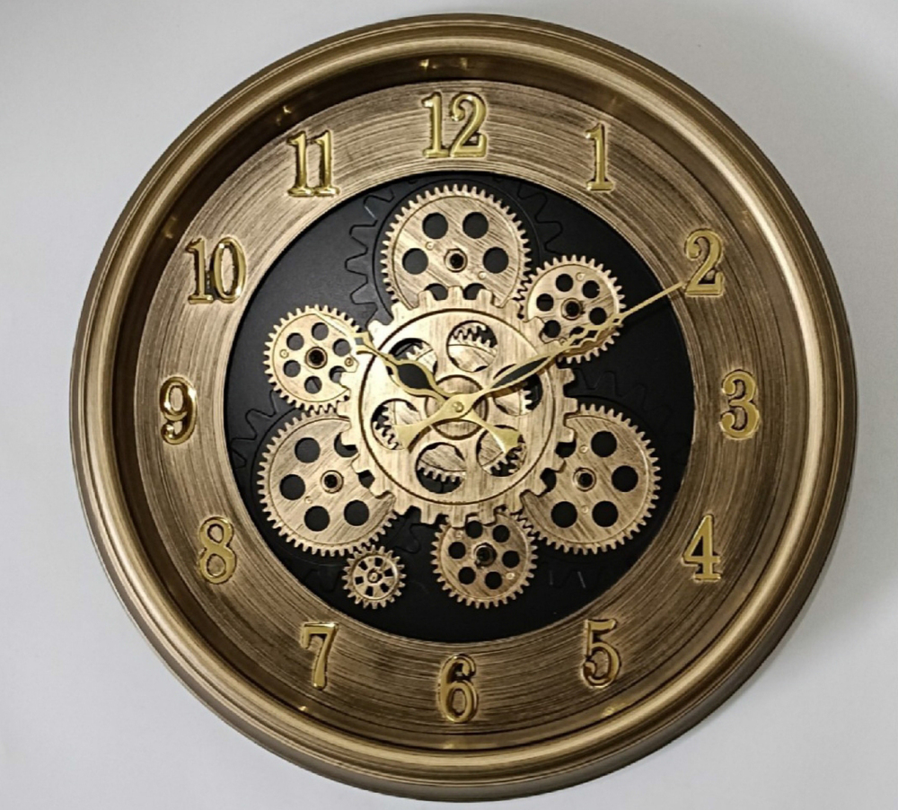 1387 13x13 Golden Moving Gear Wall Clock