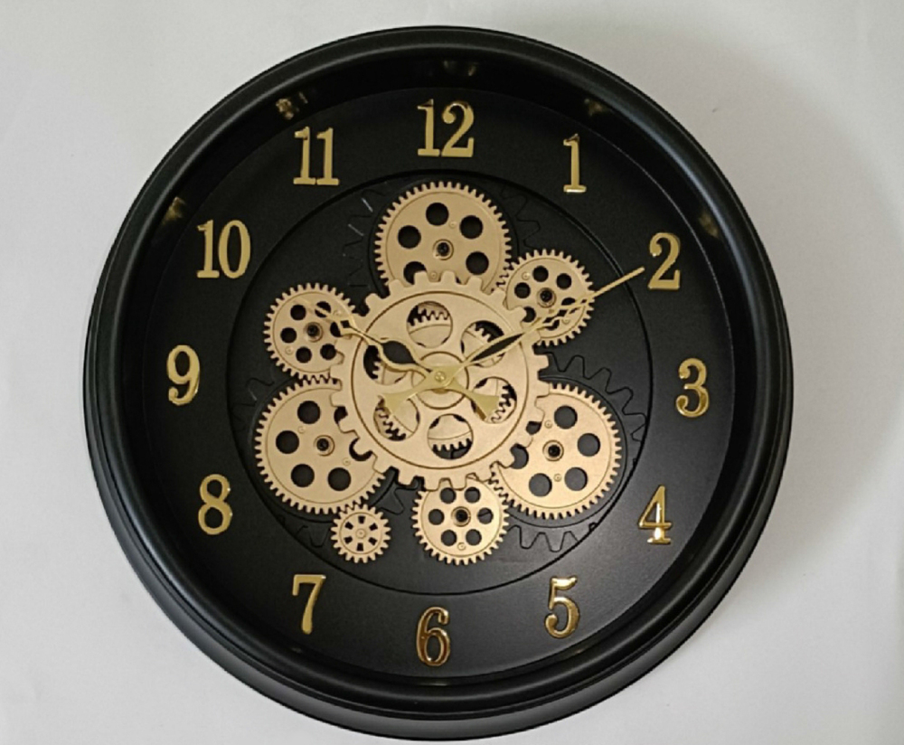 1387 13x13 Black Golden Moving Gear Wall Clock