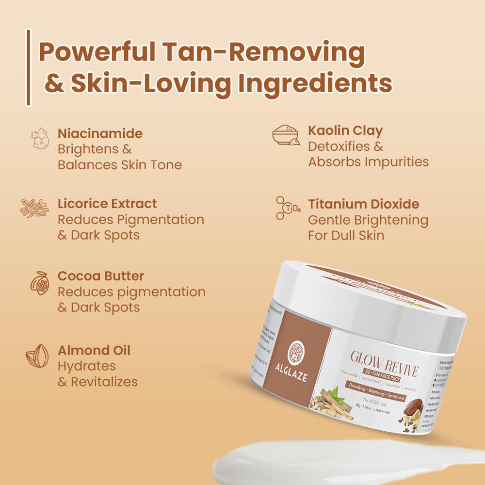 Alglaze Glow Revive De-Tan Face Pack | Niacinamide, Licorice, Cocoa Butter & Almond Oil