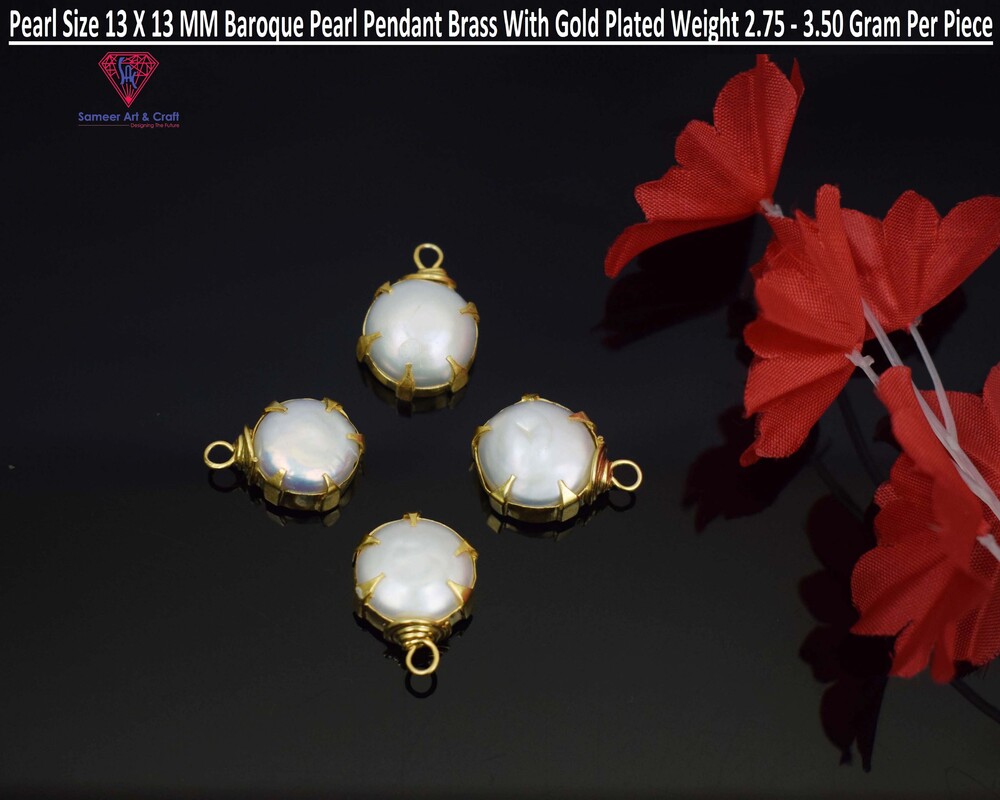 Brass With 18k Gold Plated Natural Baroque Pearl Pendant Round Shape