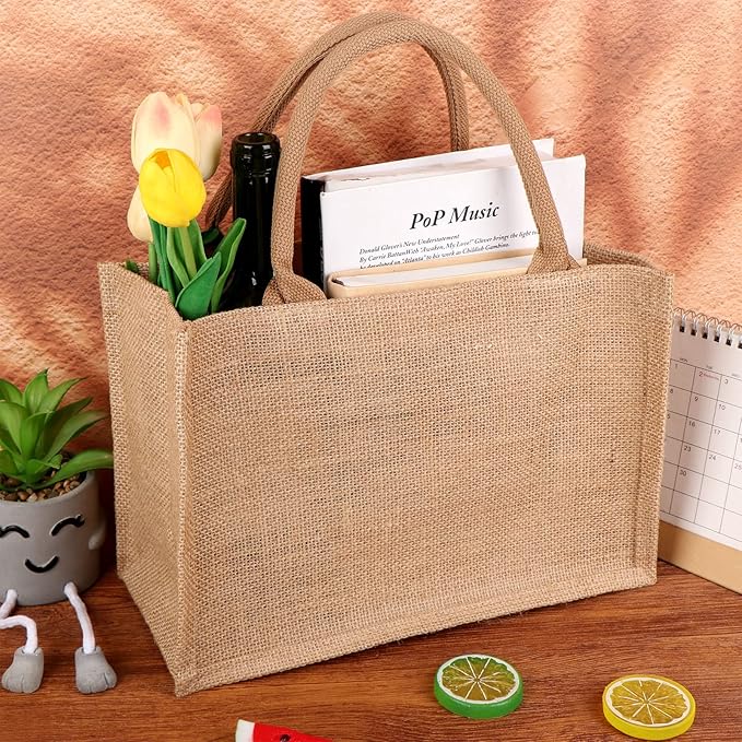 Natural Eco-friendly Reusable Jute Bags with Zipper (Large Size)