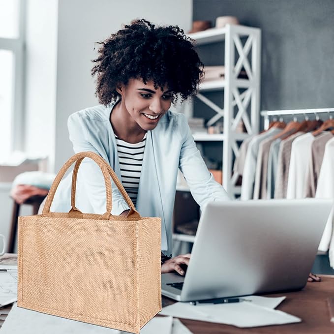 Natural Eco-friendly Reusable Jute Bags with Zipper (Large Size)