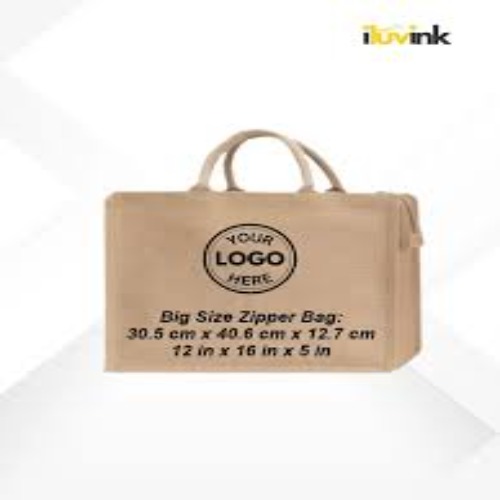 Natural Eco-friendly Reusable Jute Bags with Zipper (Large Size)