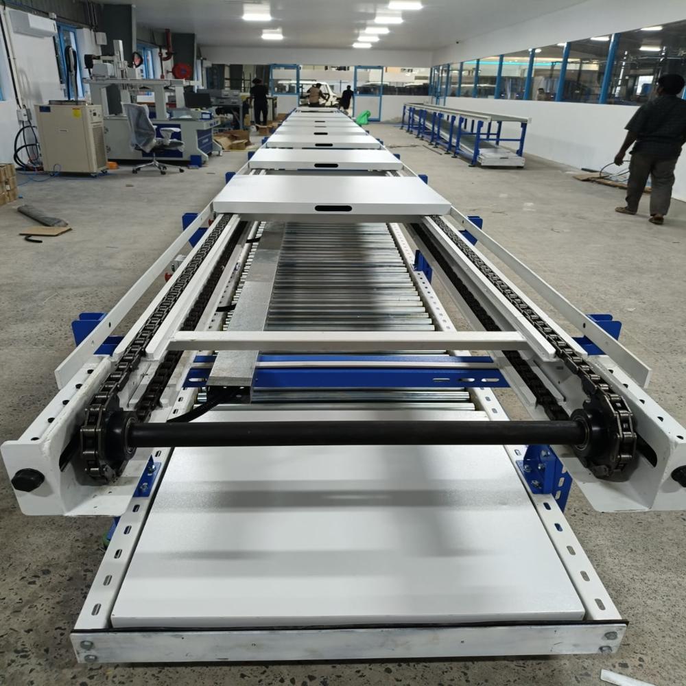 Chain Conveyor At The Top & Idler Gravity Roller Bottom For Pallet Return