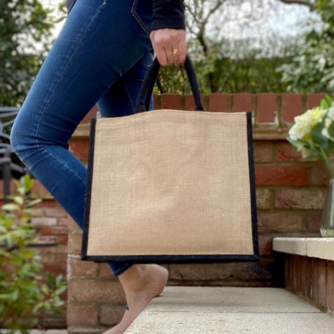 Black & Natural Eco-Friendly Jute Shopping Bags (Medium Size)