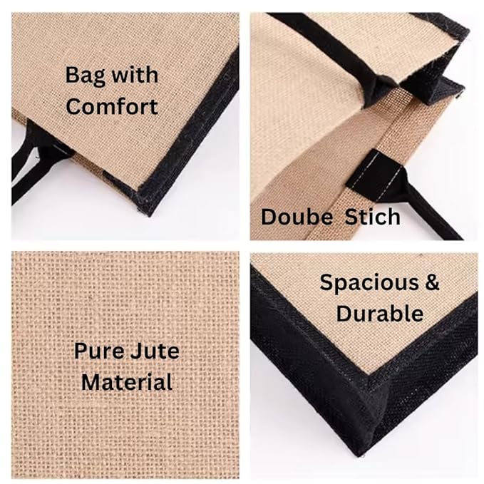 Black & Natural Eco-Friendly Jute Shopping Bags (Medium Size)