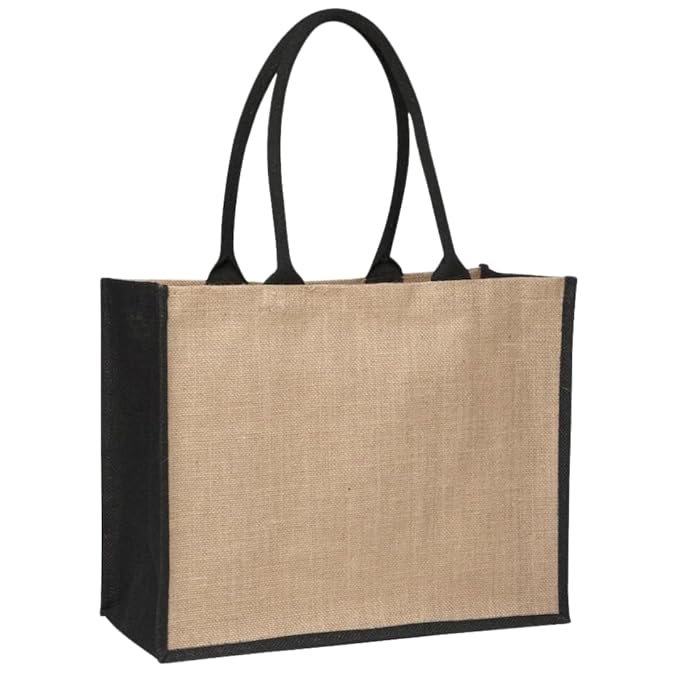 Black & Natural Eco-Friendly Jute Shopping Bags (Medium Size)