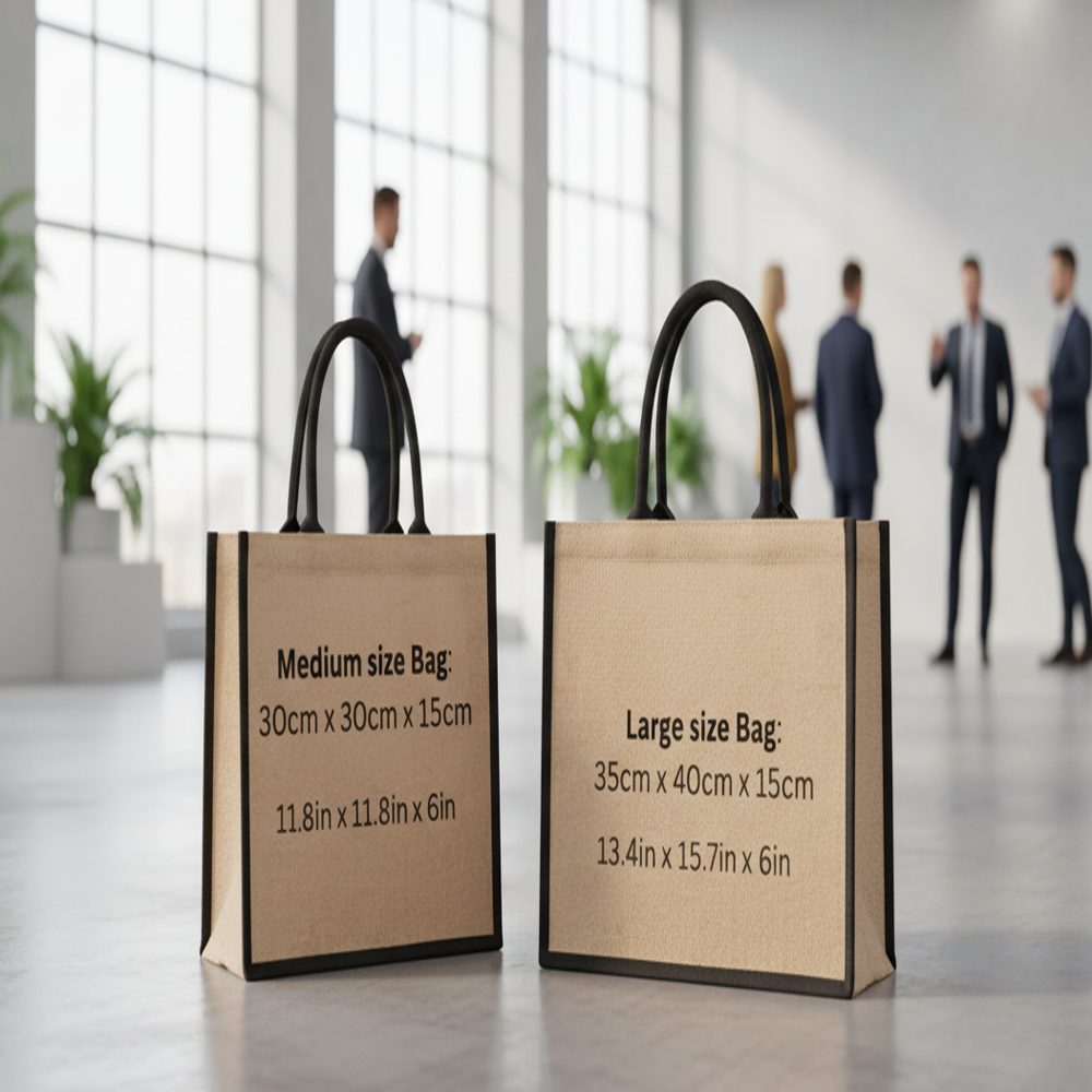 Black & Natural Eco-Friendly Jute Shopping Bags (Large Size)