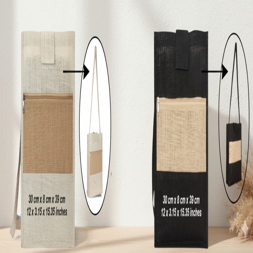Premium Non-woven Sling Tote Bag With Front Jute Pocket & Velcro Closure - Dimension (l*w*h): 30   8   39  Centimeter (cm)