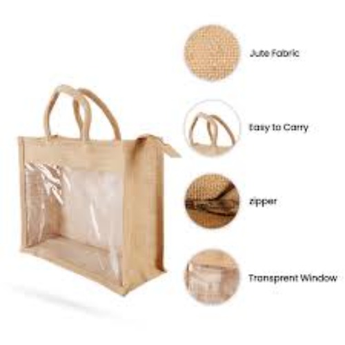 Jute Bags With Window With Zipper