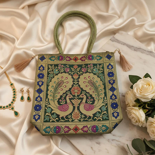 Banarasi Tote Bag With Color Dori