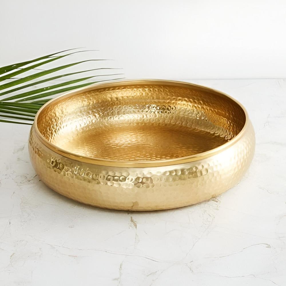 10 Inch Hammered Metal Gold Urli - Mount Type: No