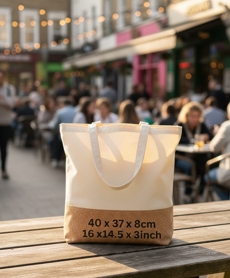 Premium Jute Tote Bag With Cork Base (Natural) - Color: Natural Off-White (Cotton) & Brown (Cork Base)