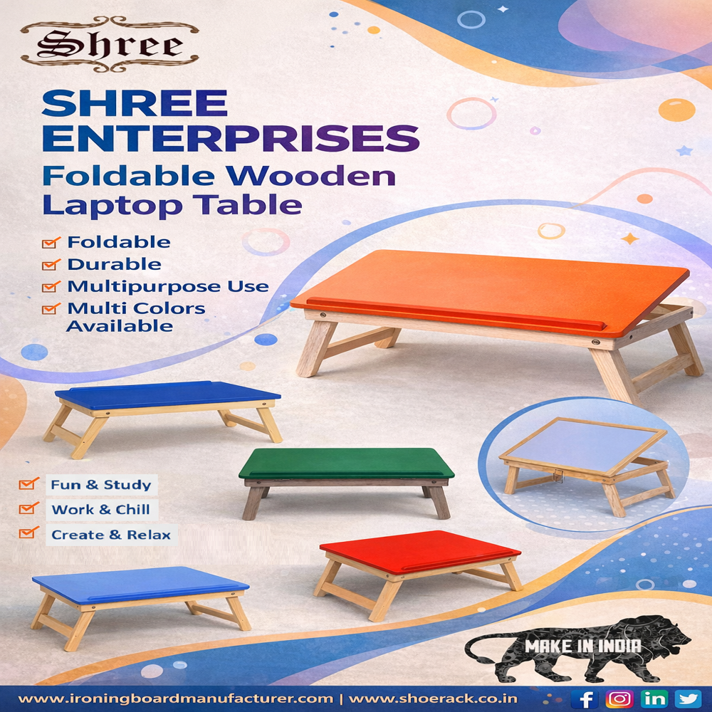 Heavy Laptop Table - 100% Natural Wood, 20x53 Cm , Multi-purpose & Flexible Design For Comfort And Adjustable Use