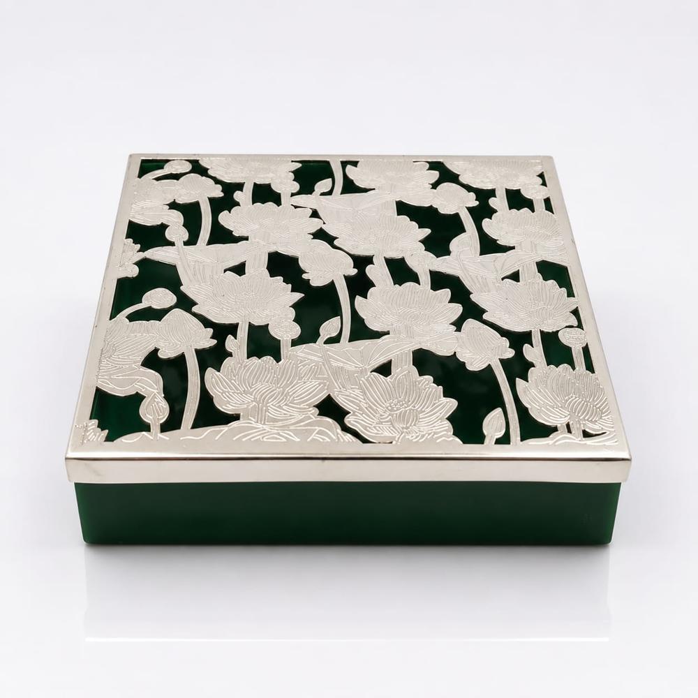 Silver Plated Steel & Rasin Dryfruit Box - Color: Grey