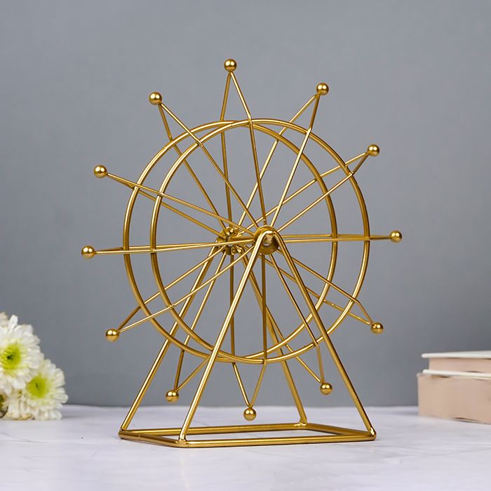 Golden Metal Ferris Wheel Table Decor Showpiece - Weather Resistance: No