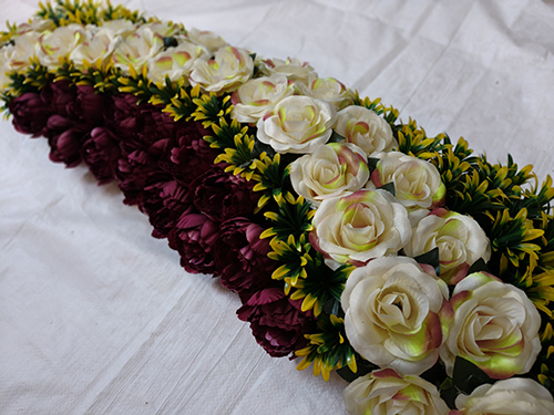 Burgundy Red And White Artificial Flower Table Centerpiece