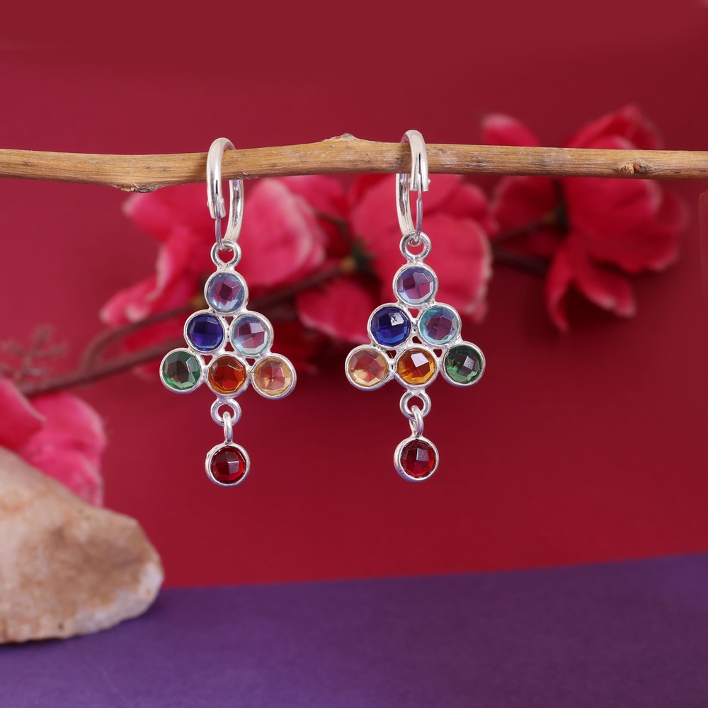 Silver Rainbow Gemstone Drop Earrings for Women | Colorful Jewelry