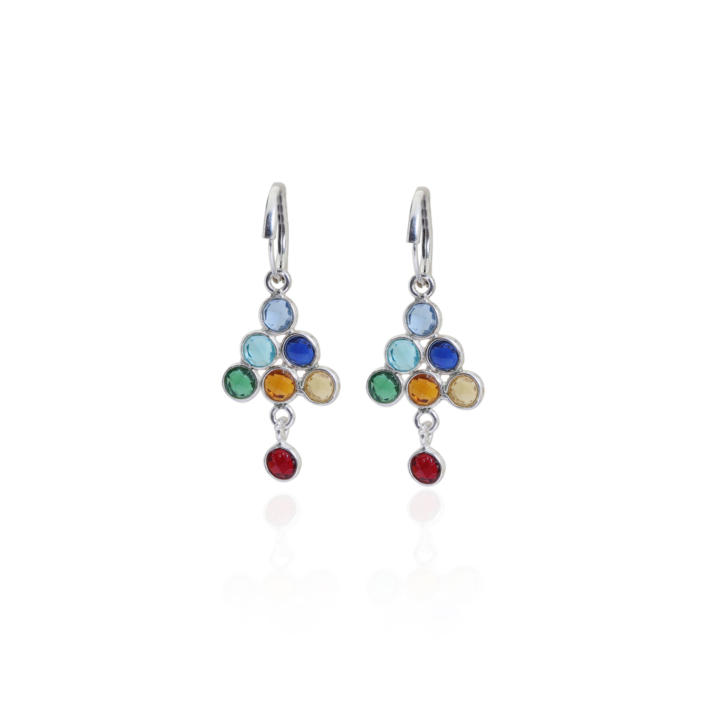 Silver Rainbow Gemstone Drop Earrings for Women | Colorful Jewelry
