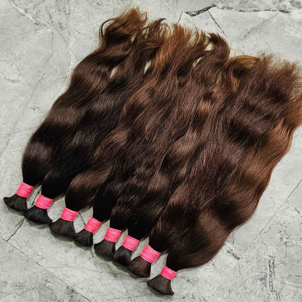 Brown Bulk Human Hair Indian Raw Hair Extension Natural Unweft Weaving Braiding