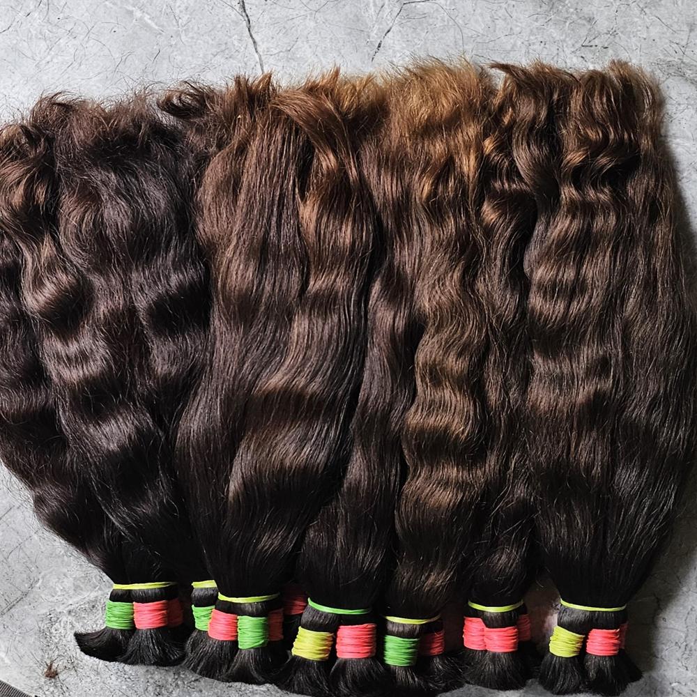 Bulk Human Hair Bundle Brown Indian Hair Extension Unweft Weaving Braids