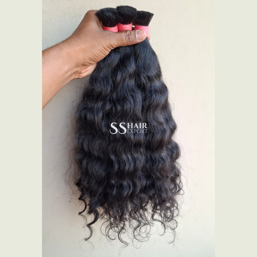 Curly Hair Weave Bulk Human Hair Natural Indian Hair | No Top weft 10-28in